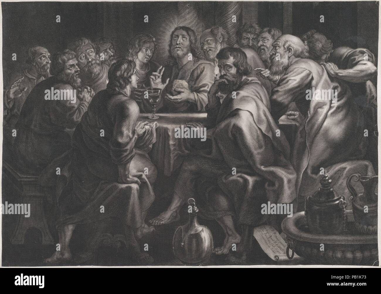 Das letzte Abendmahl. Artist: Nach Peter Paul Rubens (Flämische, Siegen 1577-1640 Antwerpen); Pierre Landry (Französisch, 1630?-1701). Maße: Blatt: 19 in. × 27 1/16-in. (48,3 × 68,8 cm). Termin: Anfang 17. bis 17. Jahrhundert. Museum: Metropolitan Museum of Art, New York, USA. Stockfoto