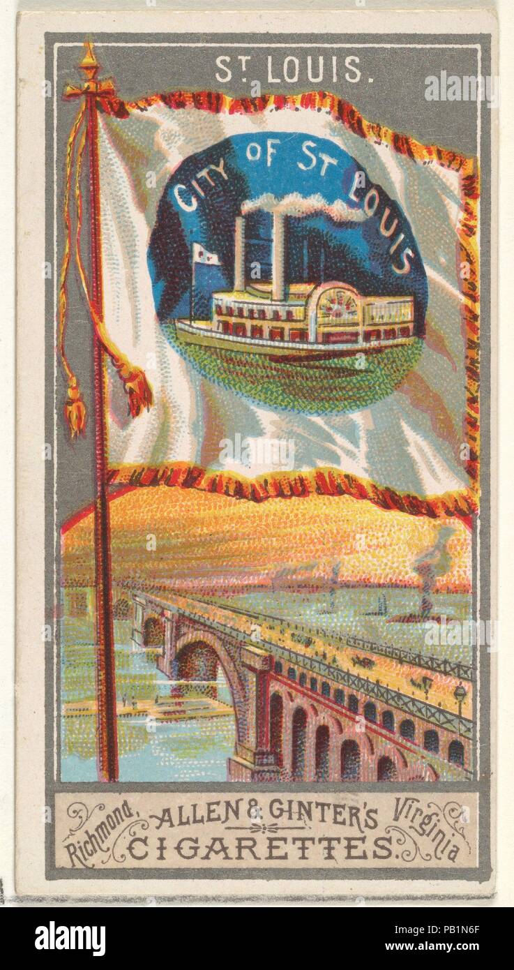 St. Louis, von der Stadt Fahnen-Serie (N6) für Allen & Ginter Zigaretten Marken. Maße: Blatt: 2 3/4 x 1 1/2 in. (7 x 3,8 cm). Herausgeber: Herausgegeben von Allen&Ginter (Amerikanische, Richmond, Virginia). Datum: 1887. Handel Karten aus dem 'City Flags'-Serie (N6), im Jahre 1887 in einer Reihe von 50 ausgestellten Karten Allen&Ginter Marke Zigaretten zu fördern. Museum: Metropolitan Museum of Art, New York, USA. Stockfoto