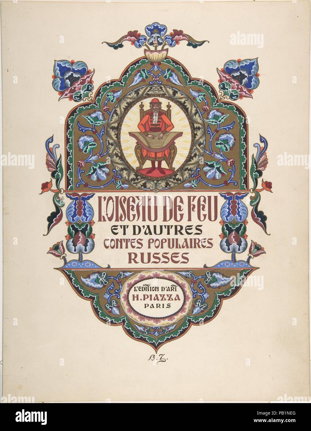 Geschichte Titelseite, "L'Oiseau de Feu", verso: Text. Artist: Boris Zvorykin (Russisch, Moskau 1872-1942 Paris). Abmessungen: 13 5/8 x 10 1/2 in. (34,6 x 26,7 cm). Datum: Ca. 1925. Museum: Metropolitan Museum of Art, New York, USA. Stockfoto