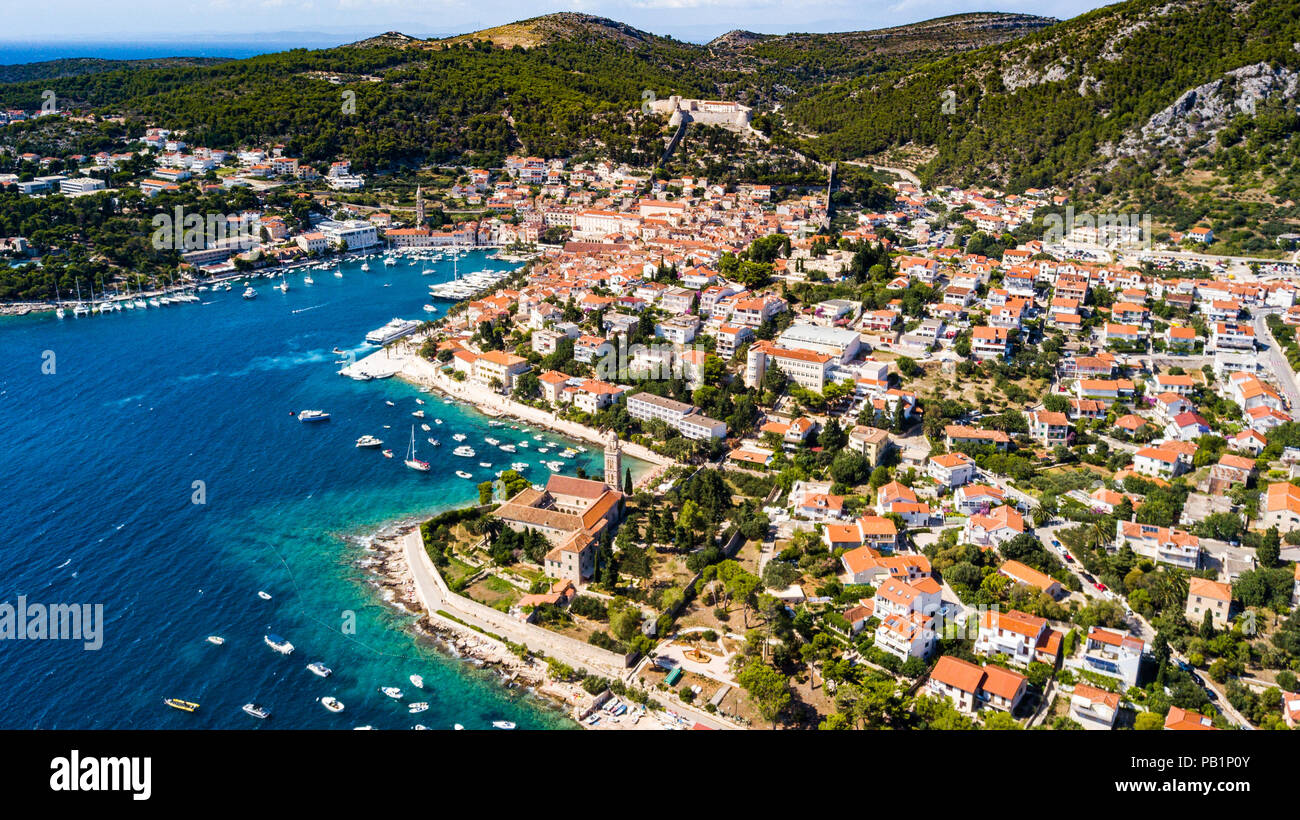 Luftaufnahme von Hvar, Kroatien Stockfoto