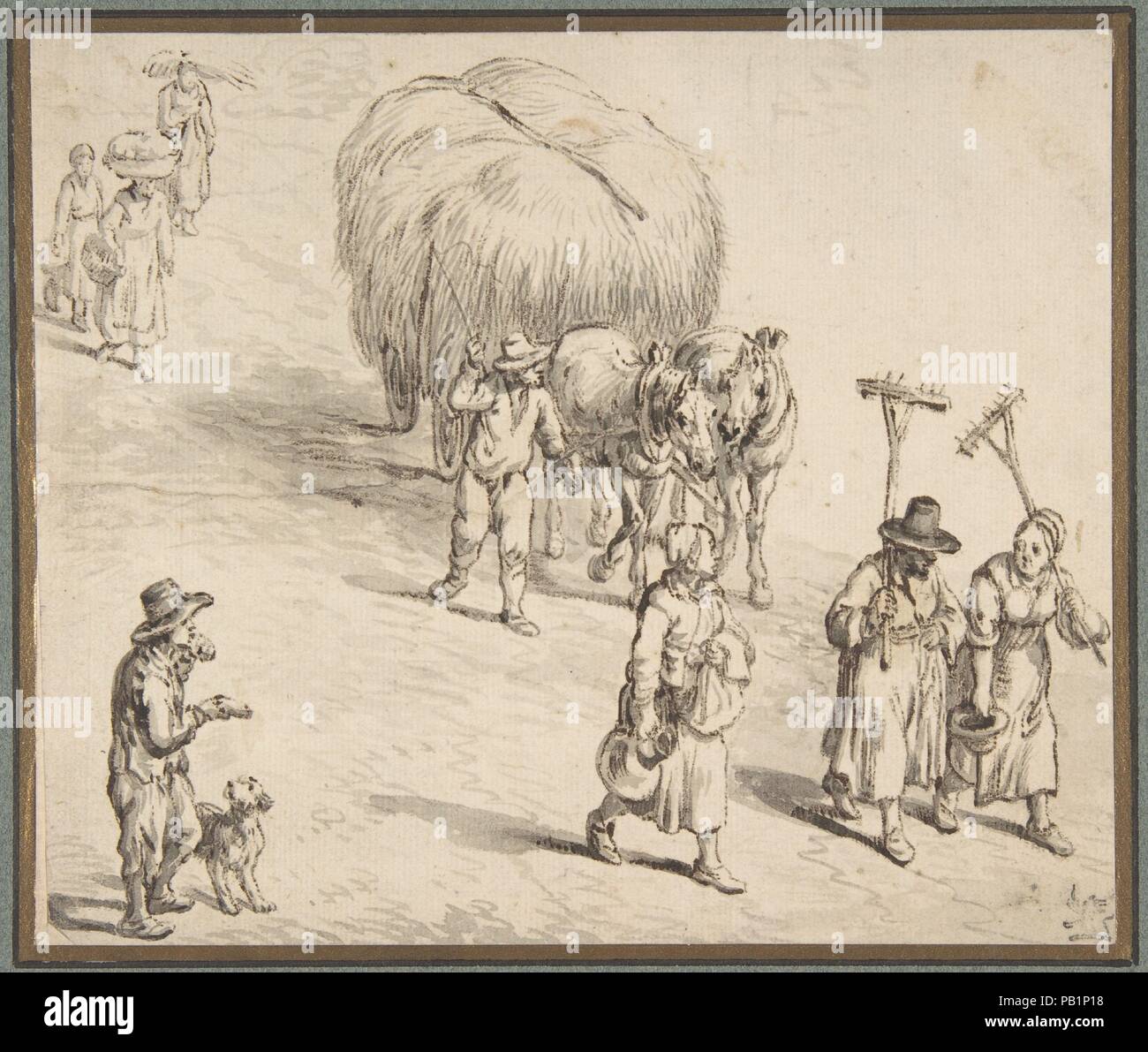 Bauern und Ladewagen auf einer Landstraße. Artist: Kreis von Jan Brueghel der Ältere (Niederländischen, Brüssel 1568-1625 Antwerpen). Abmessungen: 5 13/16 x 6 7/8 in. (14,8 x 17,5 cm). Ehemalige Attribution: Ehemals zugeschrieben Jan Brueghel der Ältere (Niederländischen, Brüssel 1568-1625 Antwerpen). Datum: 1580-1625. Museum: Metropolitan Museum of Art, New York, USA. Stockfoto