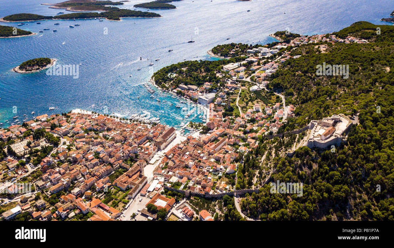 Luftaufnahme von Hvar, Kroatien Stockfoto