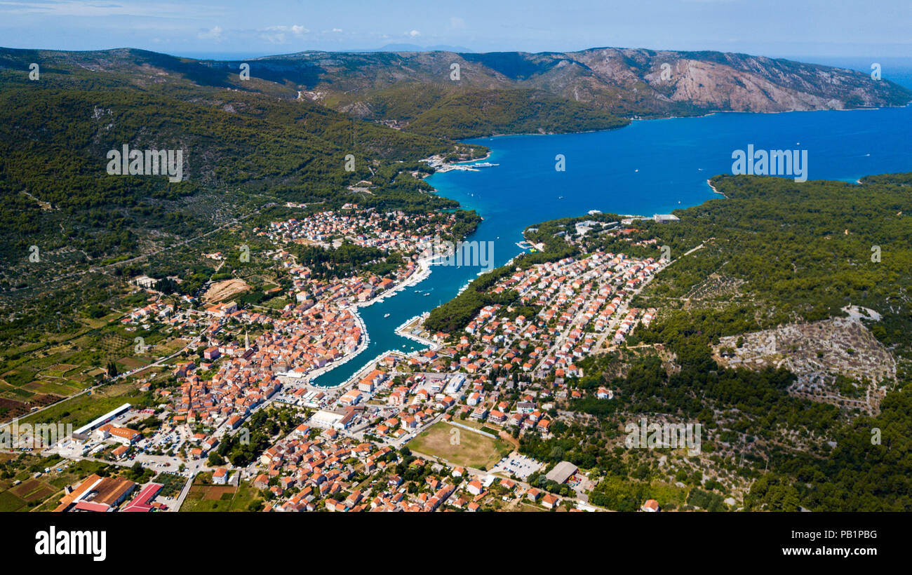 Luftaufnahme von Stari Grad, Hvar, Insel Hvar, Kroatien Stockfoto