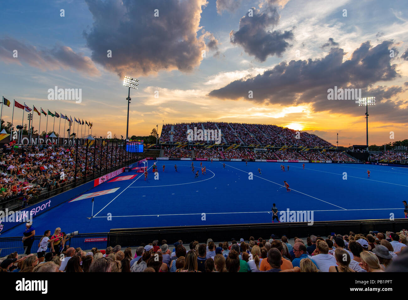 Allgemeine Ansicht des Spiels während des nationalen Vitalität Frauen Hockey World Cup match Am Lee Valley Hockey und Tennis Centre, London. PRESS ASSOCIATION Foto, Bild Datum: Mittwoch, 25. Juli 2018. Photo Credit: Steven Paston/PA-Kabel. Stockfoto