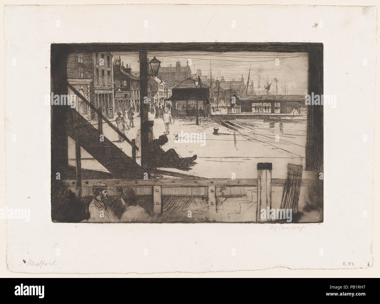 Westport (Schottland). Artist: Sir David Young Cameron (Britisch, Glasgow, Schottland 1865-1945 Perth, Schottland). Maße: Blatt: 10 3/8 x 14 1/4 in. (26,3 × 36 cm) Platte: 6 7/8 x 10 1/2 in. (17,5 × 26,7 cm). Datum: 1891. Der schottische Kupferstecher und Maler Cameron, inspiriert durch die Werke von James McNeill Whistler und Charles Meryon, wurde ein Führer der Schottischen etching Revival. Camerons Einsatz von Licht und Schatten in diesem Druckjob, während einer Reise nach Schottland's Hafen von Westport abgeschlossen, führen zu einer Komposition, ist Fett und modern im Design. Ähnlich wie bei Meryon Prints von Paris, Cameron Kontraste krank Stockfoto