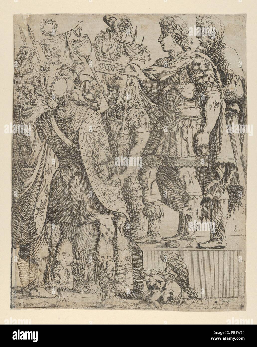 Kaiser mit seinen Soldaten. Artist: Antonio Fantuzzi (Italienisch, aktive Frankreich, 1537-45). Maße: Blatt: 10 3/4 x 8 11/16 in. (27,3 x 22 cm). Datum: Ca. 1542-45. Museum: Metropolitan Museum of Art, New York, USA. Stockfoto