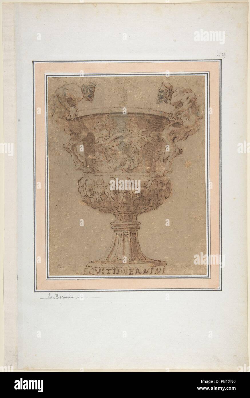 Design für eine Urne mit Satyrn für Griffe. Artist: Anonyme, Italienisch, 17. Maße: Blatt: 7 9/16 x 6 in. (19,2 x 15,3 cm). Datum: 17. Museum: Metropolitan Museum of Art, New York, USA. Stockfoto