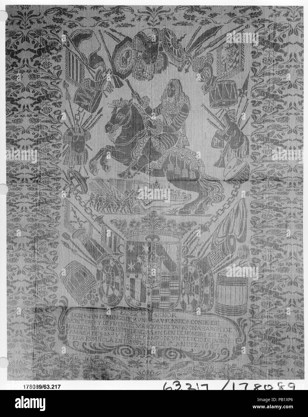 Tischdecke. Kultur: Flämisch. Maße: Gesamt: 84 x 84 in. (213.4 x 213.4 cm). Datum: 1667. Museum: Metropolitan Museum of Art, New York, USA. Stockfoto