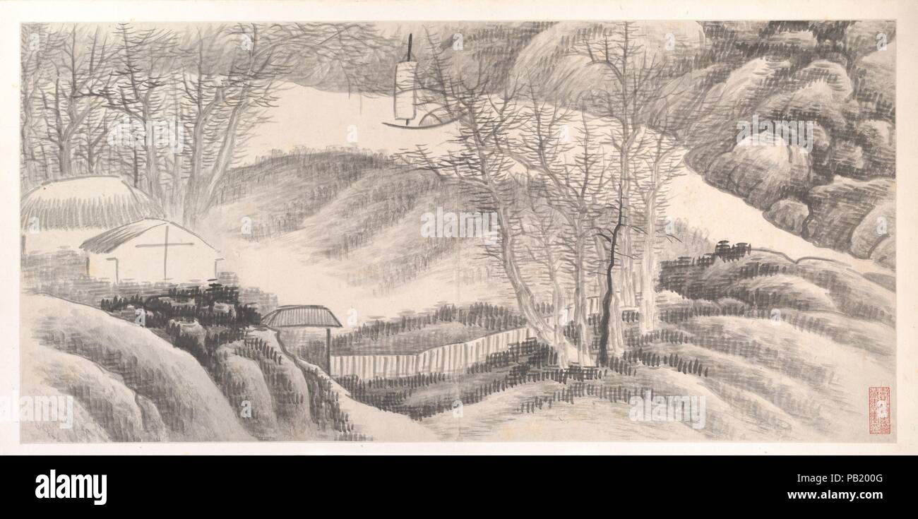 Landschaften der Zwölf Monate. Artist: Gong Xian (Chinesisch, 1619-1689). Kalligraph: Zhu Xia (Chinesisch). Kultur: China. Abmessungen: 11 7/8 x 24 3/4 in. (30,2 x 62,9 cm). Datum: Ca. 1685. Museum: Metropolitan Museum of Art, New York, USA. Stockfoto