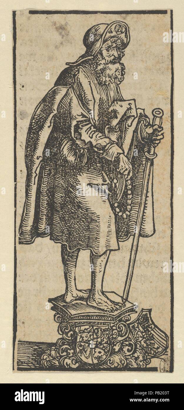 Silberne Statue des hl. Jakobus des Älteren, von den Wittenberger Reliquiare. Künstler: Lucas Cranach der Ältere (Deutsch, Kronach 1472-1553 Weimar). Maße: Blatt: 5 1/8 x 2 3/8 in. (13 × 6 cm). Serie/Portfolio: Wittenberg Reliquiare; Hortulus animae. Museum: Metropolitan Museum of Art, New York, USA. Stockfoto