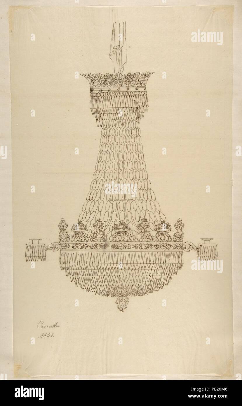 Design für einen Kronleuchter. Künstler: Anonym, Französisch, 19. Maße: Blatt: 16 1/4 x 9 11/16 in. (41,2 x 24,6 cm). Datum: 19. Museum: Metropolitan Museum of Art, New York, USA. Stockfoto