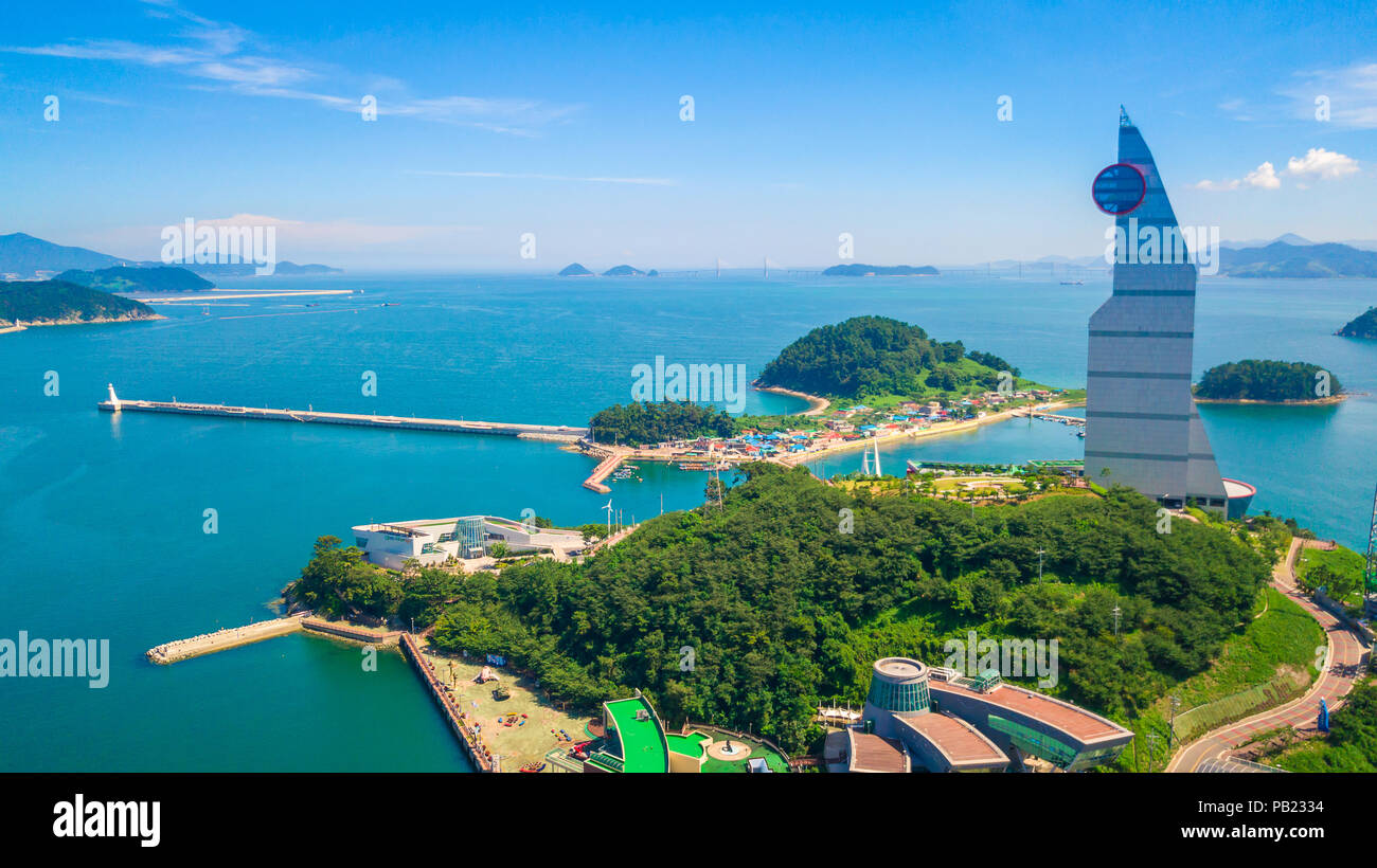 Luftaufnahme von Changwon marine Park, Südkorea. Stockfoto