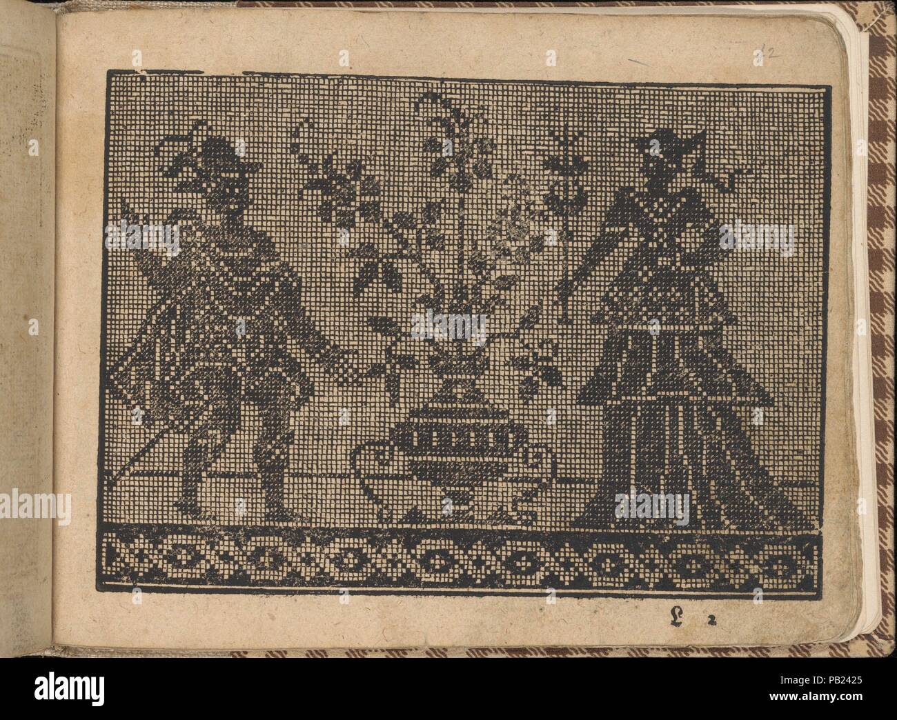 Neue Künstlichs Modelbuch (Seite 42 recto). Abmessungen: Insgesamt: 6 5/16 x 8 1/4 in. (16 x 21 cm). Herausgeber: Bernhard Jobin (Schweizer, Porrentruy (Jura) vor 1545-1593/1597 Straßburg). Datum: 1600. Veröffentlicht von Bernhard Jobin, Strassburg (?). Illustrierte Titelseite, Gedicht (2 Seiten), und 45 Seiten von Designs. Museum: Metropolitan Museum of Art, New York, USA. Stockfoto