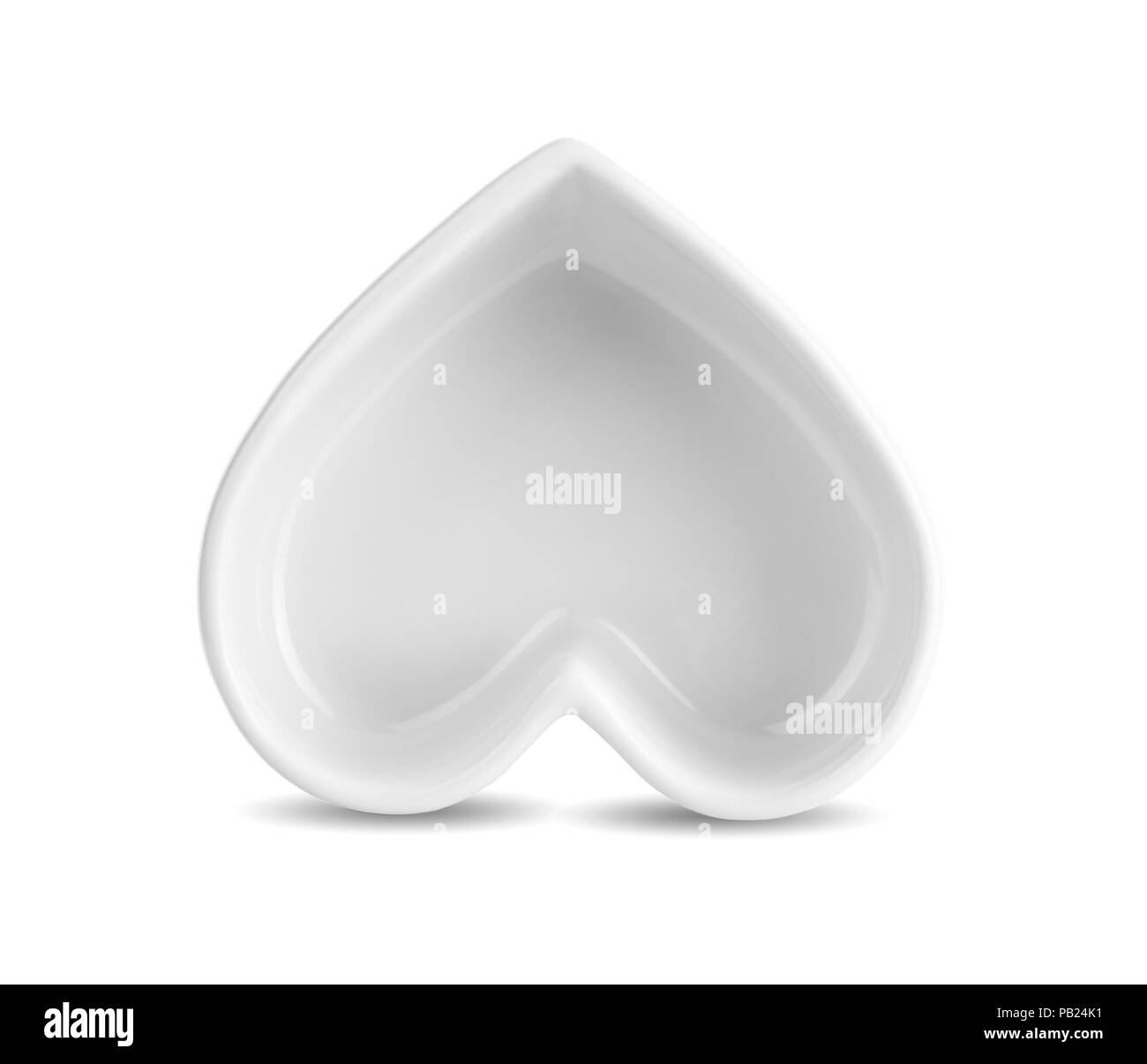 Weißen herzförmigen Keramik Schalen auf weißem Hintergrund Stockfoto