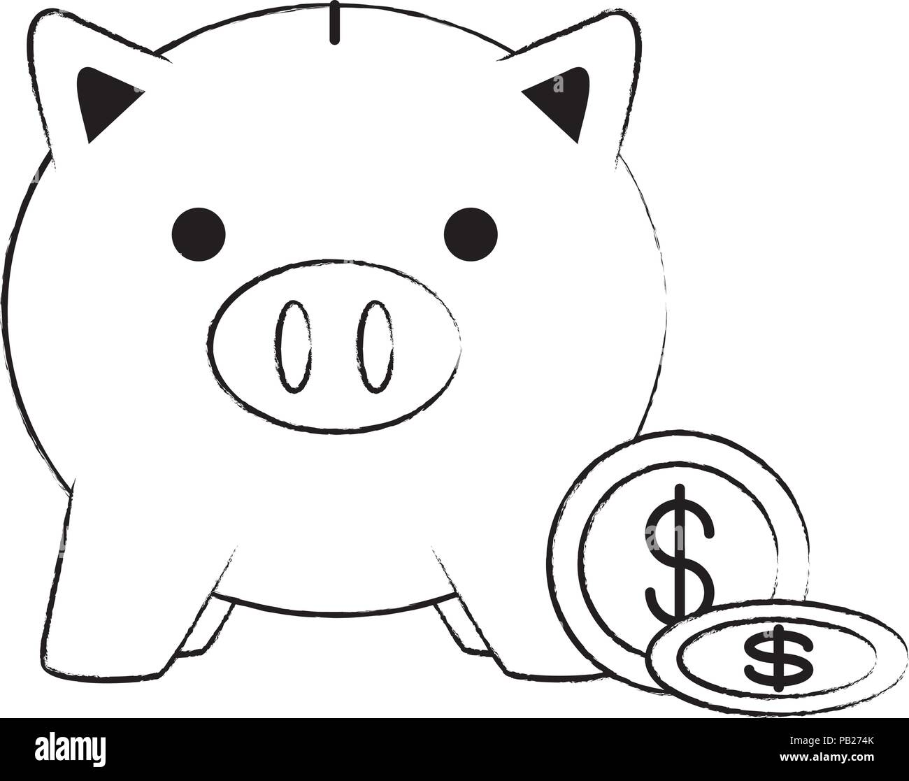 Sparschwein und Münzen über weißer Hintergrund, Vektor, Abbildung Stock Vektor