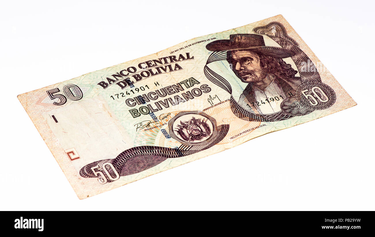 50 Bolivianos Bank Note. Bolivianos ist die nationale Währung von Bolivien Stockfoto