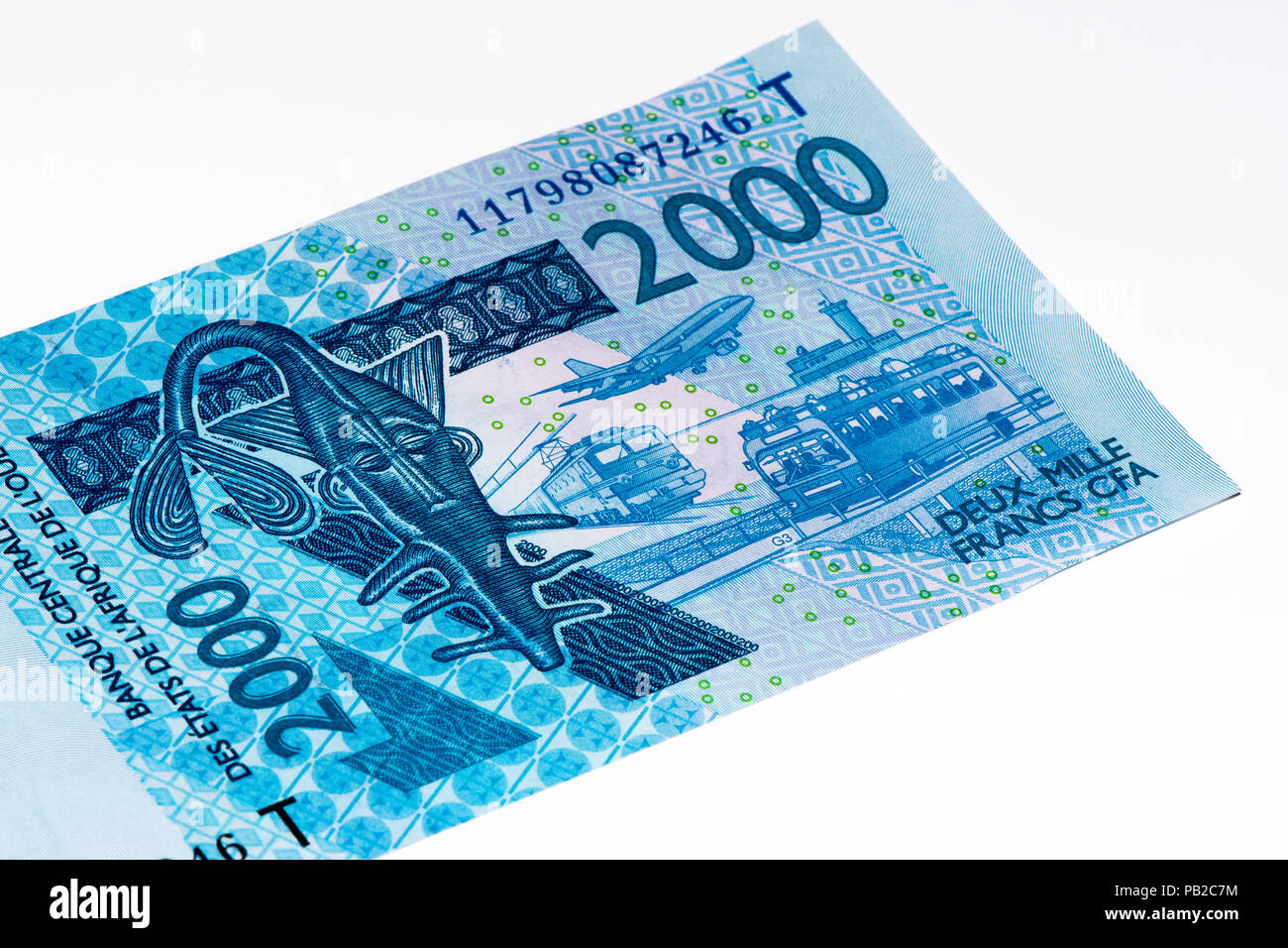 2000 CFA-Franc Bank Note. CFA-Franc ist in 14 afrikanischen Ländern verwendet. Stockfoto