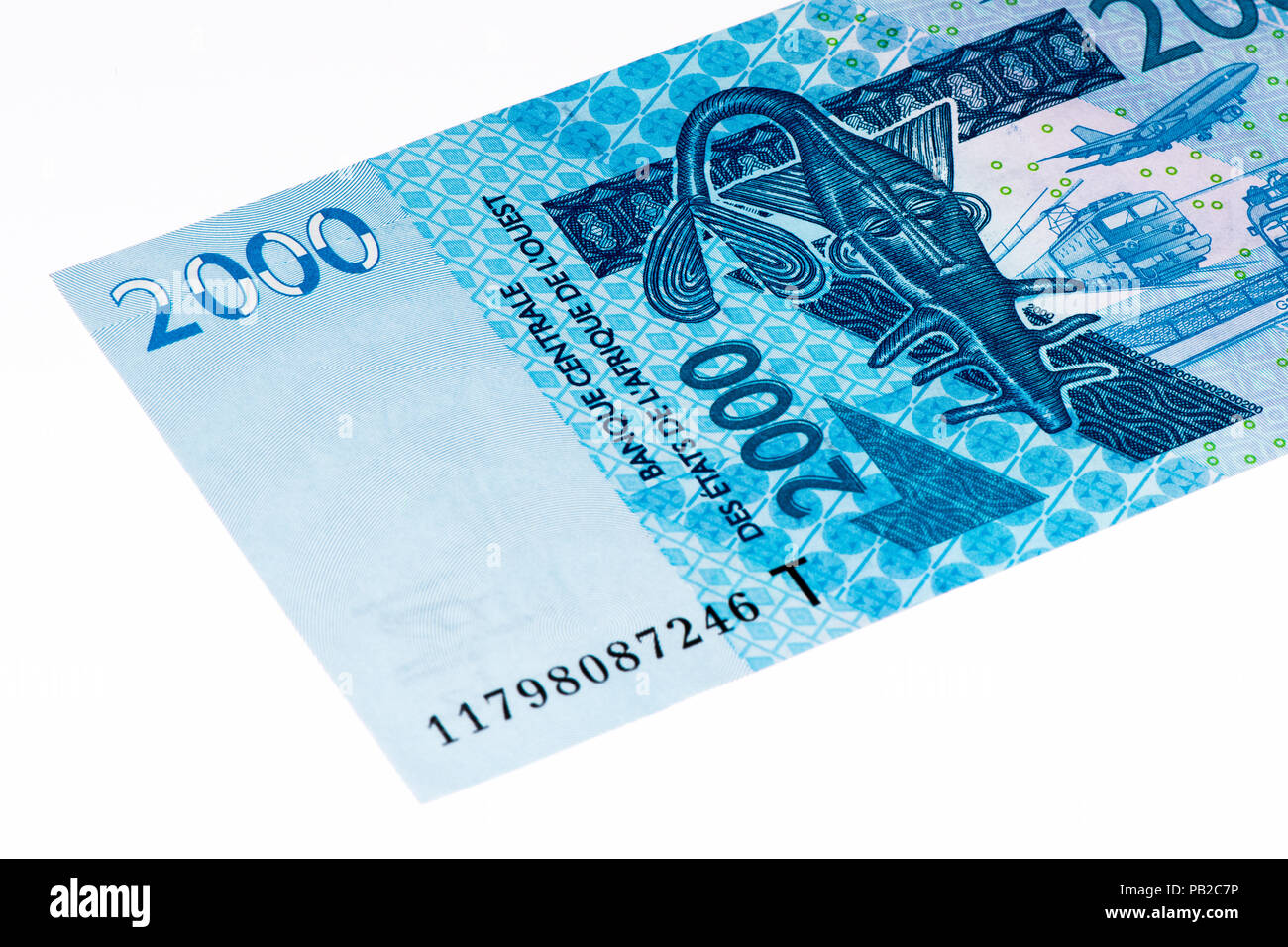 2000 CFA-Franc Bank Note. CFA-Franc ist in 14 afrikanischen Ländern verwendet. Stockfoto