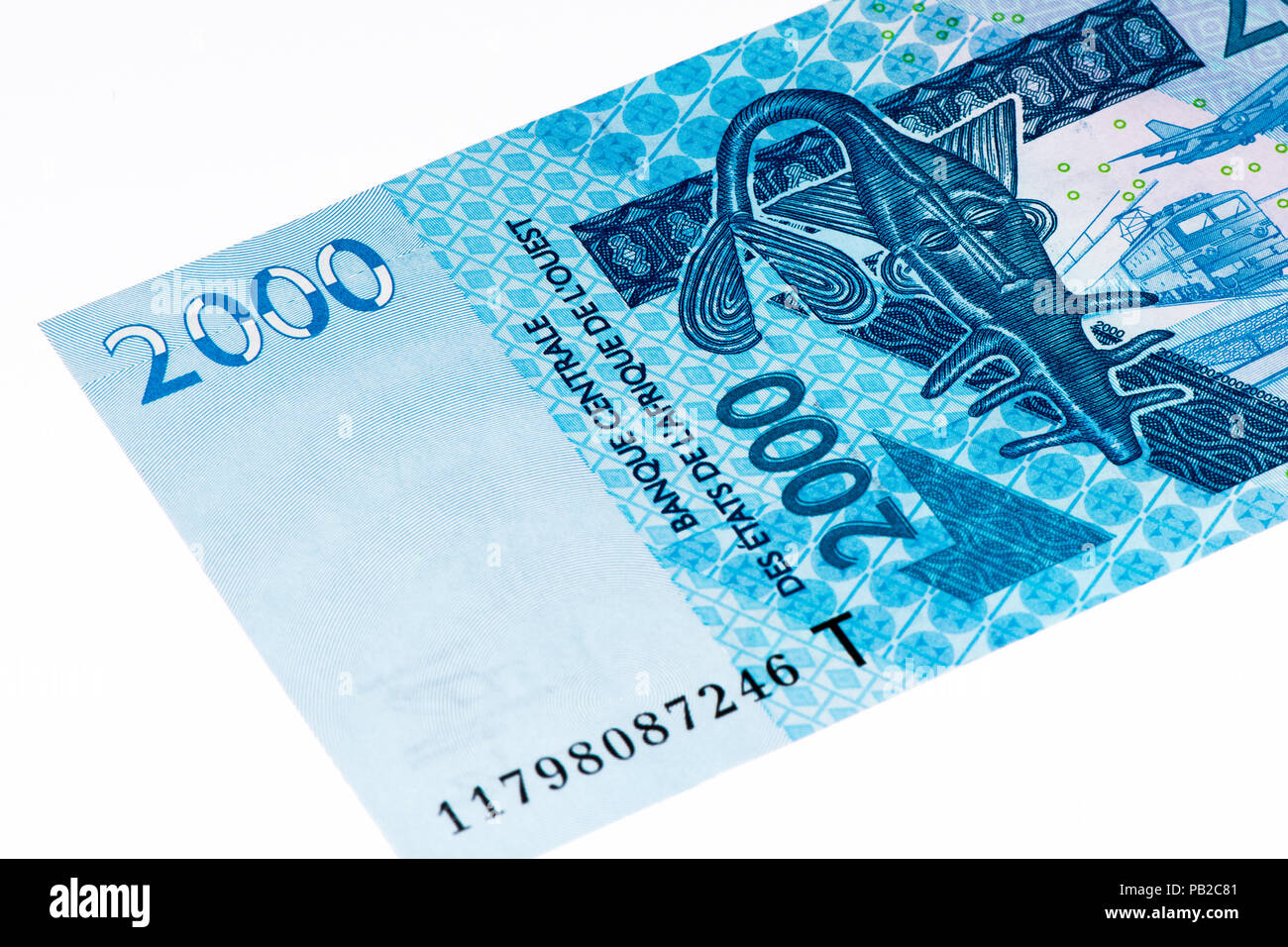 2000 CFA-Franc Bank Note. CFA-Franc ist in 14 afrikanischen Ländern verwendet. Stockfoto