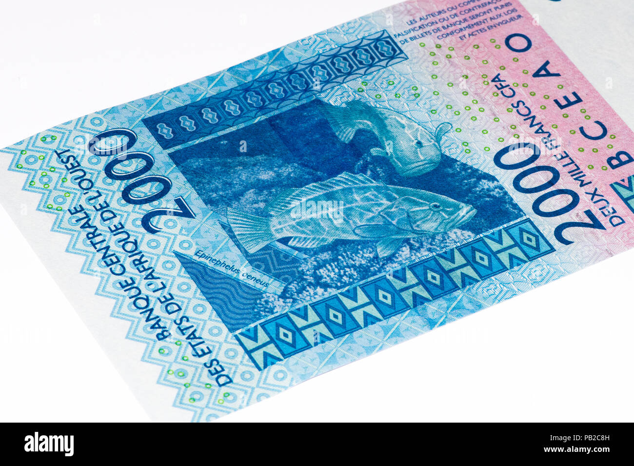 2000 CFA-Franc Bank Note. CFA-Franc ist in 14 afrikanischen Ländern verwendet. Stockfoto