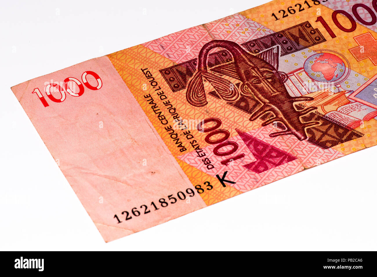 1000 CFA-Franc Bank Note. CFA-Franc ist in 14 afrikanischen Ländern verwendet. Stockfoto