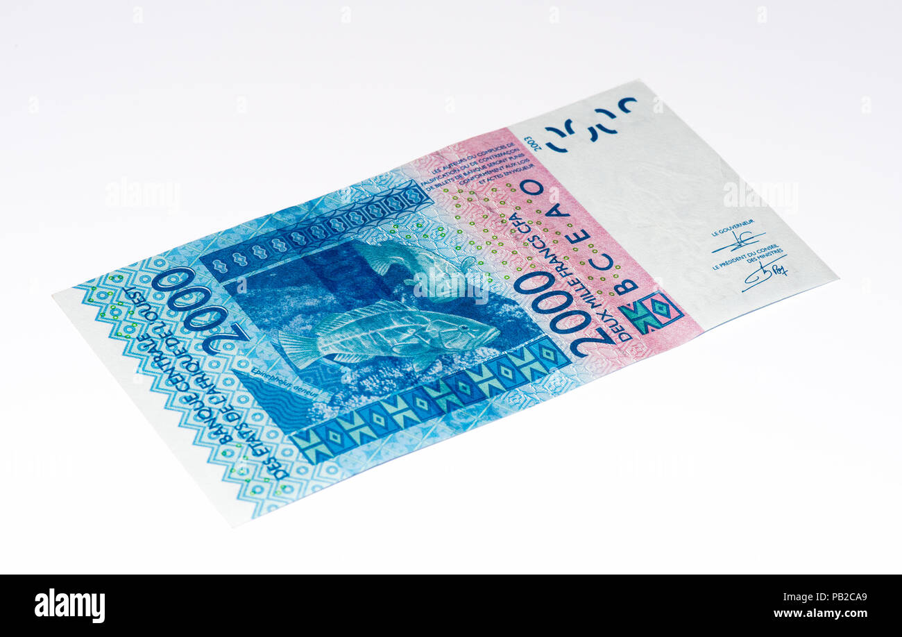 2000 CFA-Franc Bank Note. CFA-Franc ist in 14 afrikanischen Ländern verwendet. Stockfoto