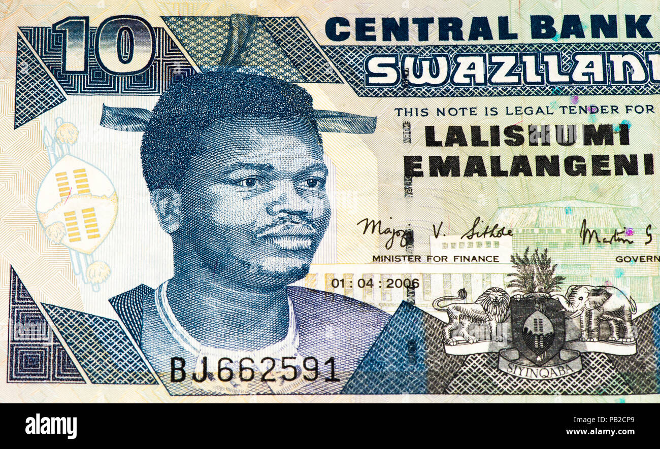 10 Swazi Emalangeni Bank Note Swazi Emalangeni Ist Die Wahrung Von Swasiland Stockfotografie Alamy