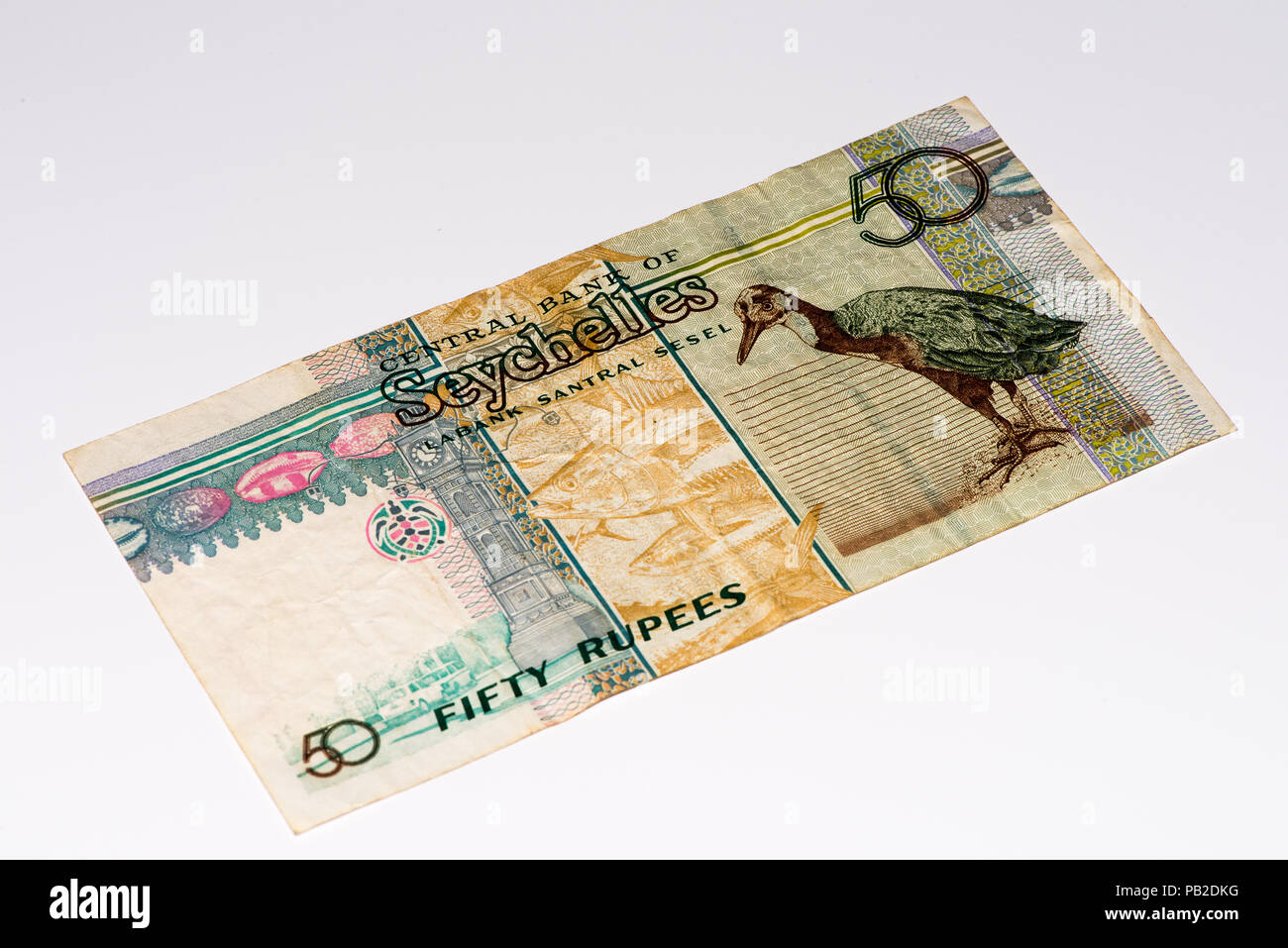 50 Seychellen Rupie Bank Note, die nationale Währung der Seychellen. Stockfoto