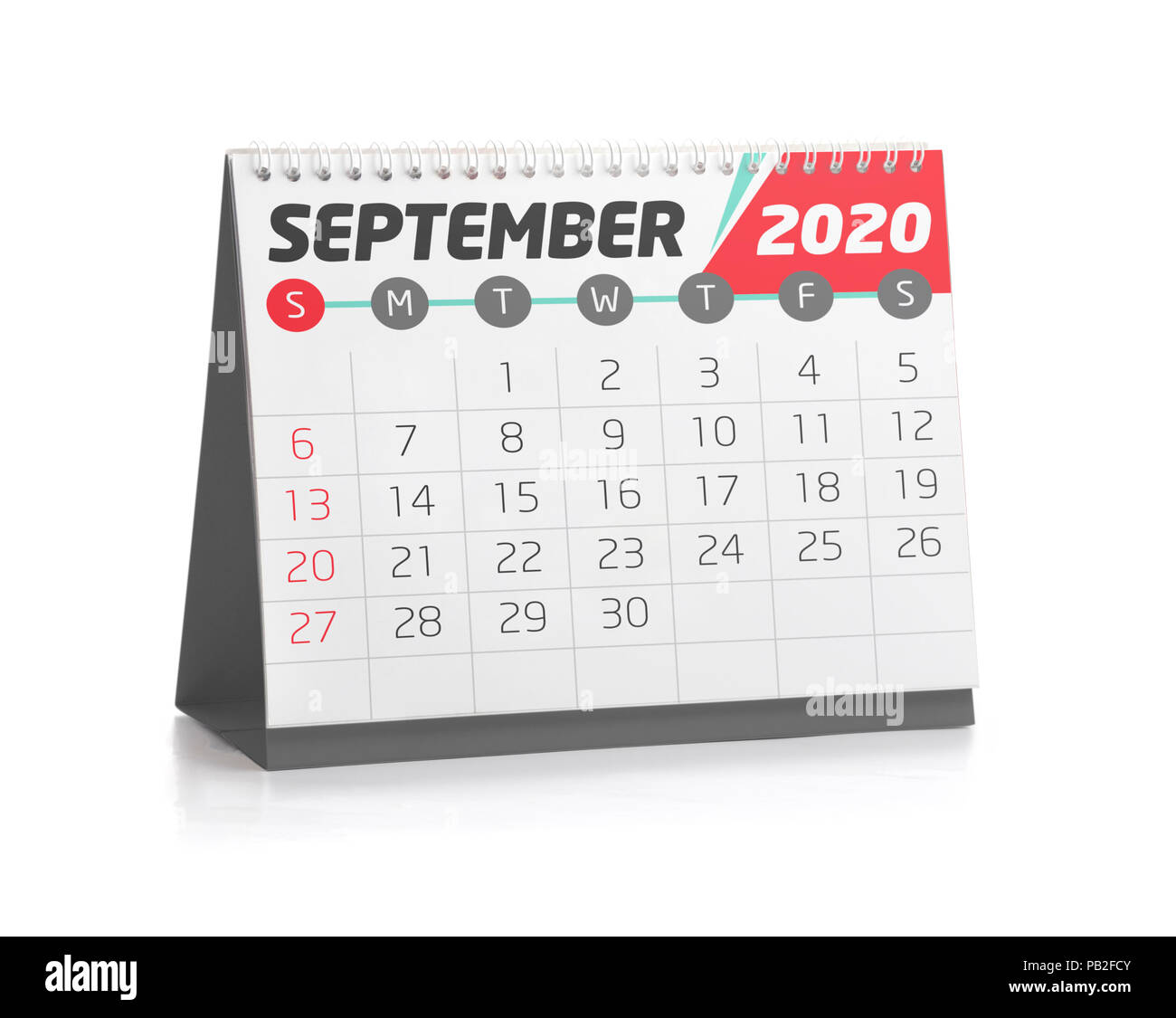 September weiße Office Kalender 2020 isoliert auf weißem Stockfoto