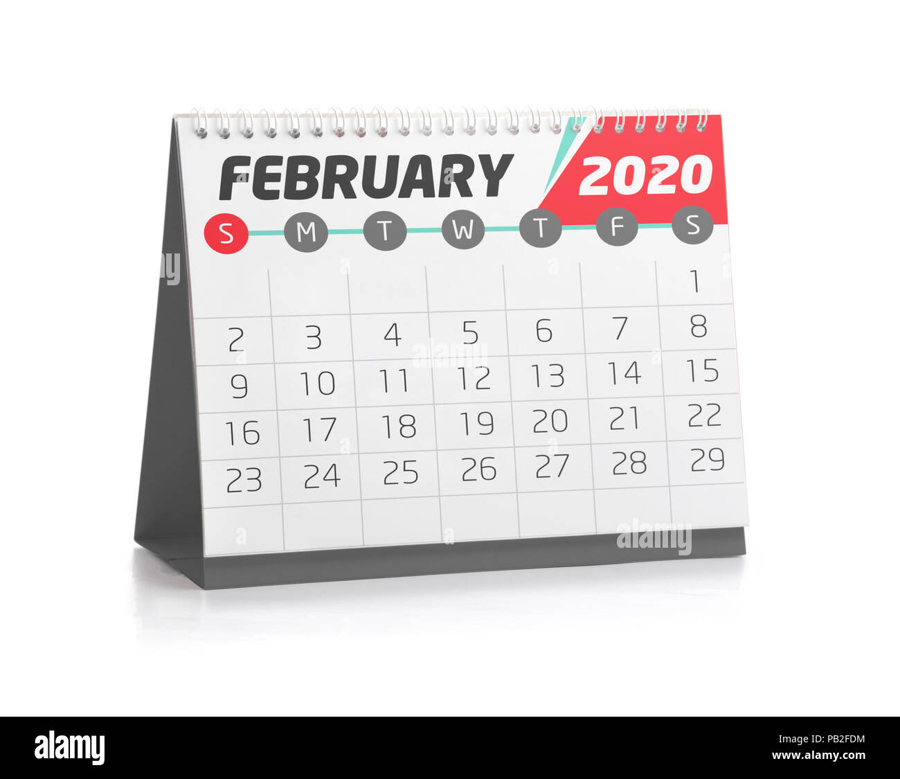 Februar weiß Office Kalender 2020 isoliert auf weißem Stockfoto