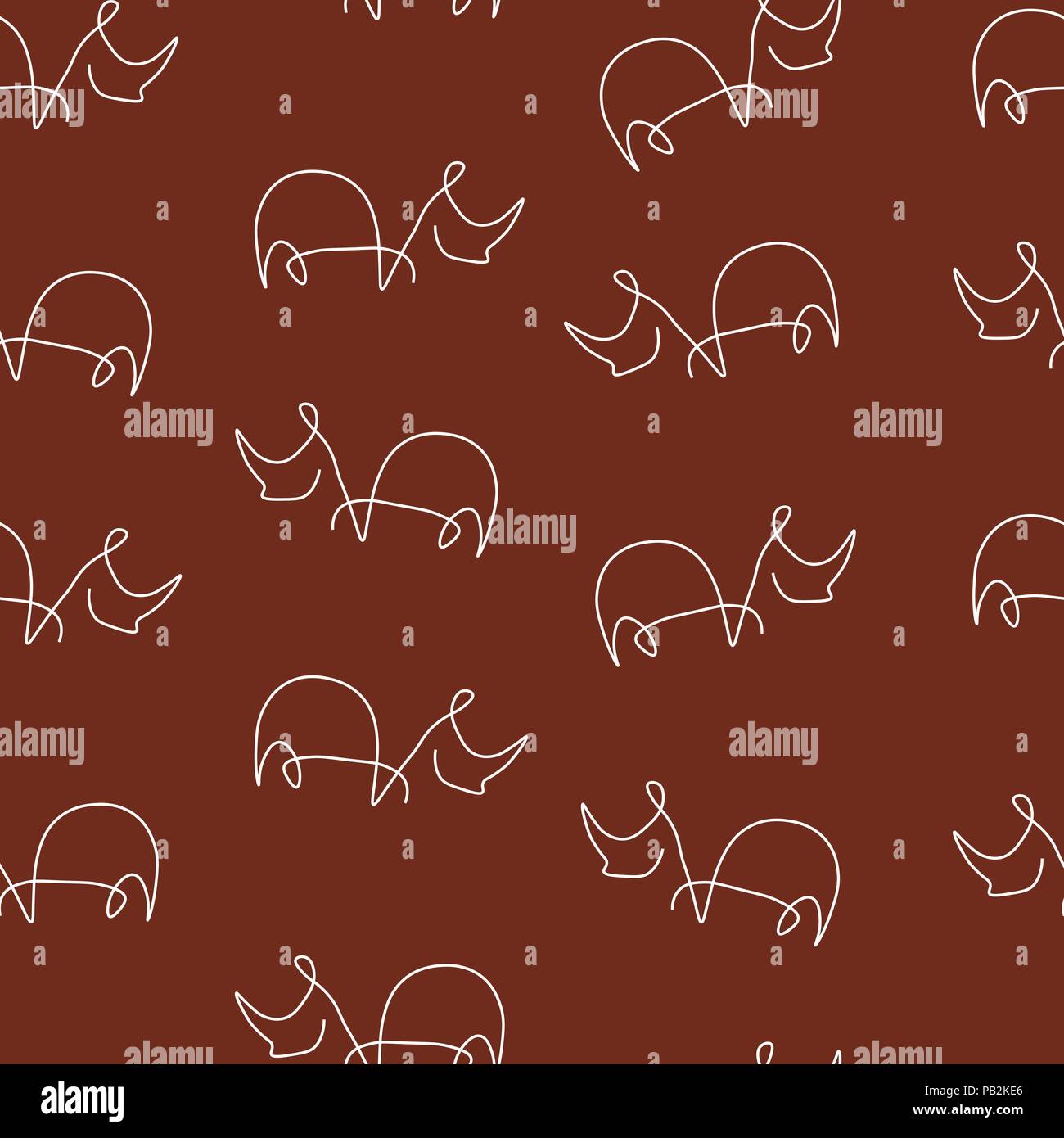 Rhinoceros animal Muster Nahtlose. Vector Illustration. Braunen Hintergrund. Stock Vektor
