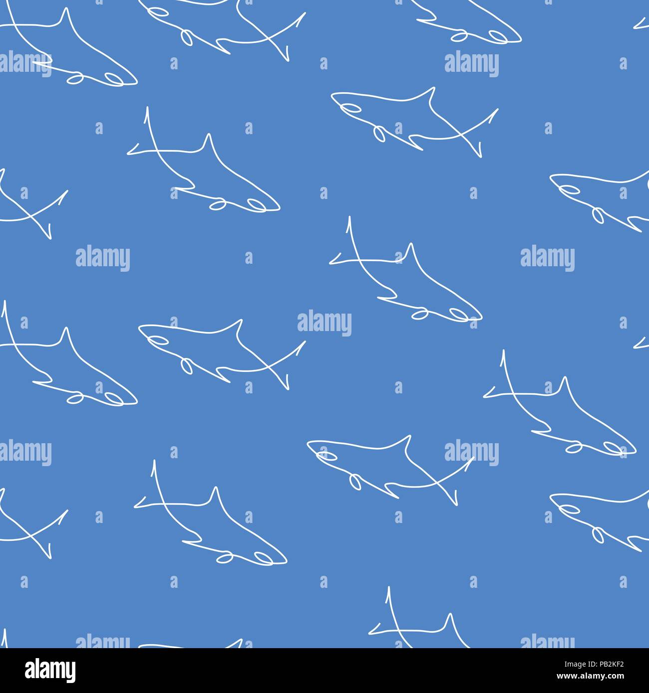 Shark Muster Nahtlose. Vector Illustration. Blauen Hintergrund. Stock Vektor