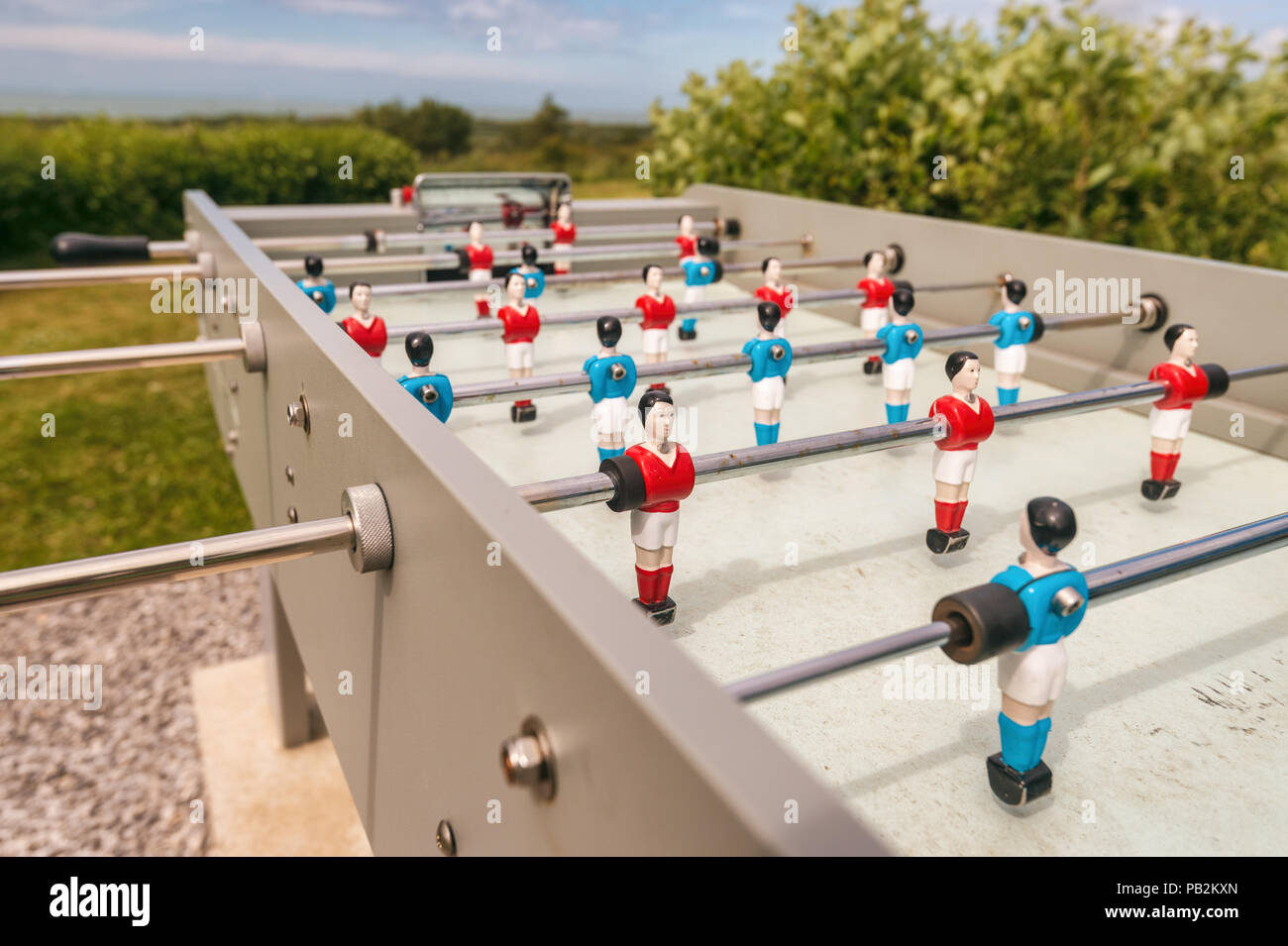 Outdoor Tischfussball, Tischfussball oder Baby Fußball Stockfoto