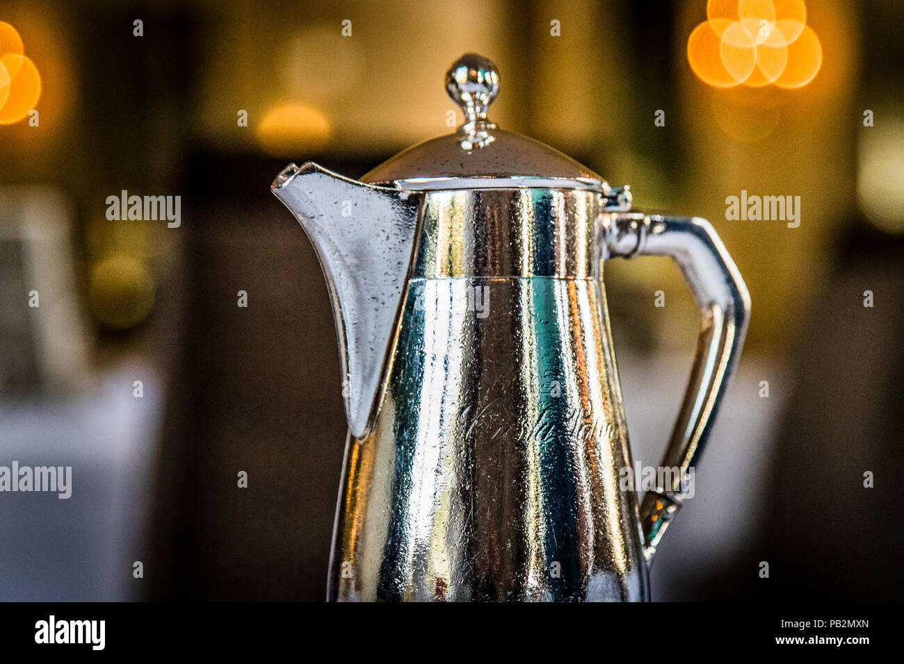 Kaffeekanne des Hotel Cresta Palace, Celerina, Schweiz Stockfoto