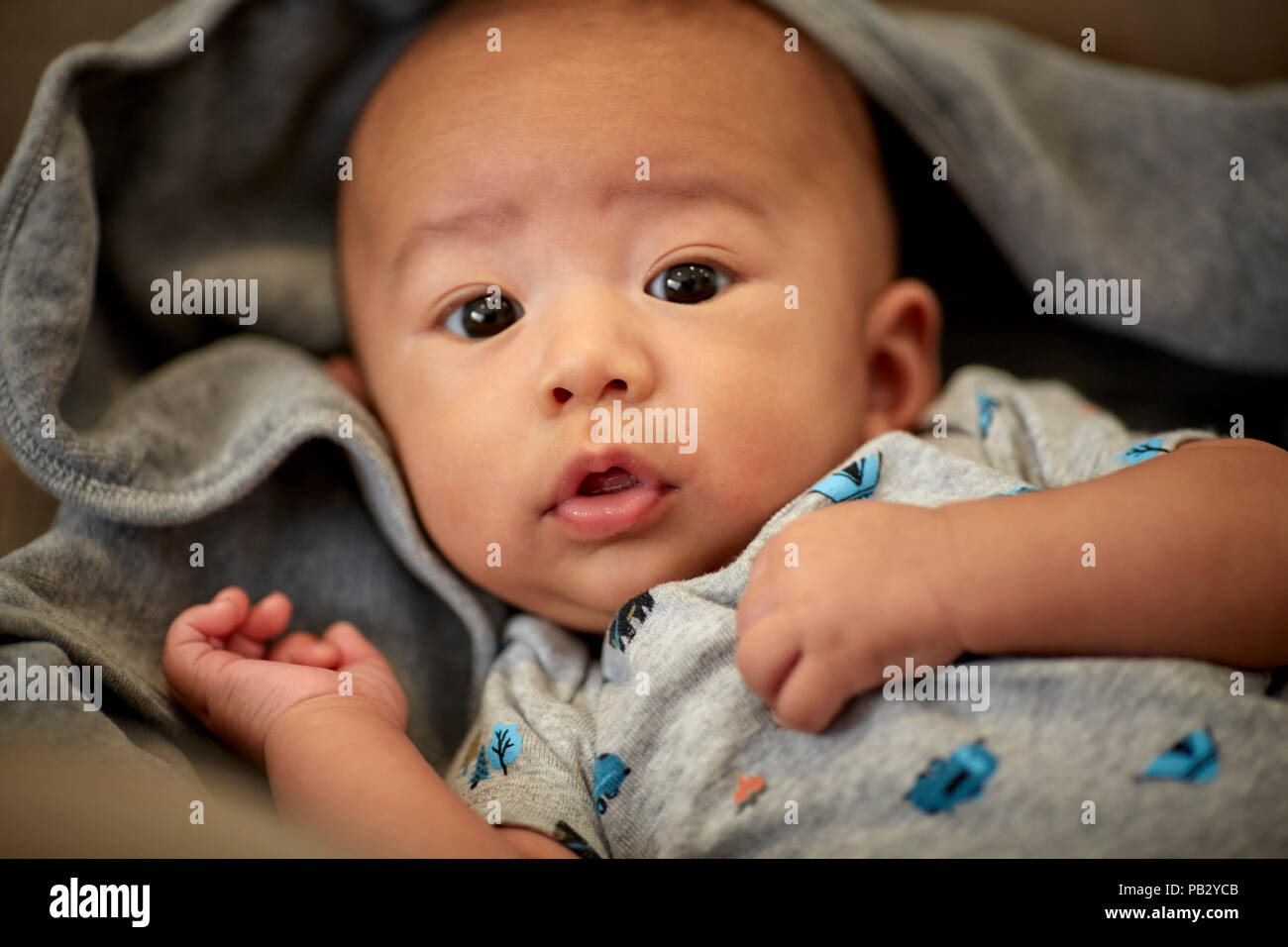 Süße 3 Monate altes Baby Junge an der Kamera auf der Suche Stockfoto