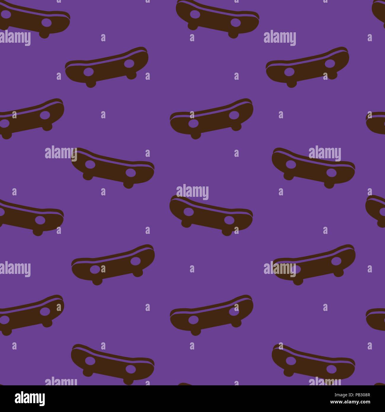 Skateboard Muster Nahtlose. Vector Illustration. Purple Background. Stock Vektor