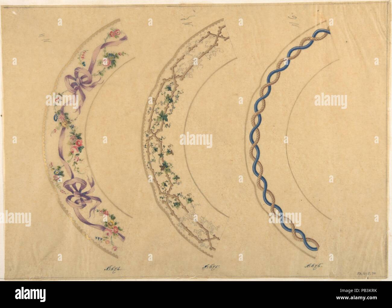 Drei Entwürfe für die Platte Grenzen. Künstler: Anonym, Französisch, 19. Maße: Blatt: 9 3/4 x 13 7/16 in. (24,8 x 34,2 cm). Datum: 19. Museum: Metropolitan Museum of Art, New York, USA. Stockfoto