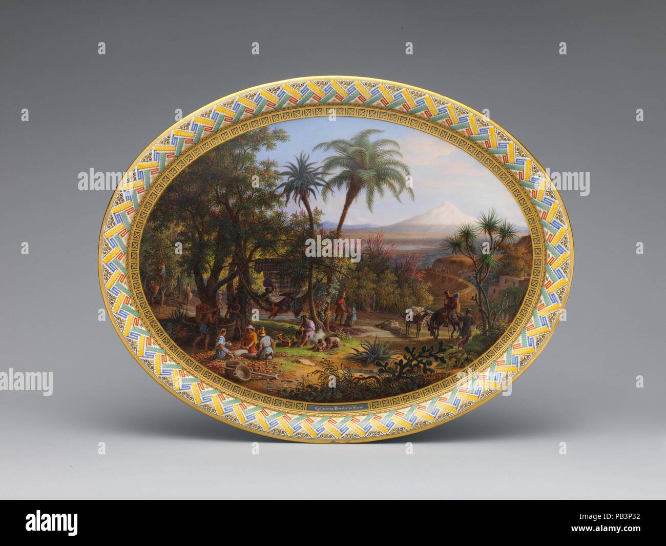 Fach. Kultur: Französisch, Sèvres. Dekorateur: Bildhafte Dekoration von Jean Charles Develly (1813-47); vergoldet von Pierre Riton (1821-60). Abmessungen: Insgesamt (bestätigt): 3/4 x 17 3/4 x 13 11/16 in. (1,9 x 45,1 x 34,8 cm). Werk: Manufaktur Sèvres (Französisch, 1740). Schirmherr: von Louis Philippe, der König von Frankreich (Französisch, Paris 1773-1850 Claremont, Surrey) für Königin Marie-Amélie in Auftrag gegeben. Datum: 1836. Das Beste von Sèvres Porzellan hergestellt in der Mitte des neunzehnten Jahrhunderts zeigt eine Originalität der Konzeption von den anderen europäischen keramischen Manufakturen des Zeitraums unerreicht. Th Stockfoto