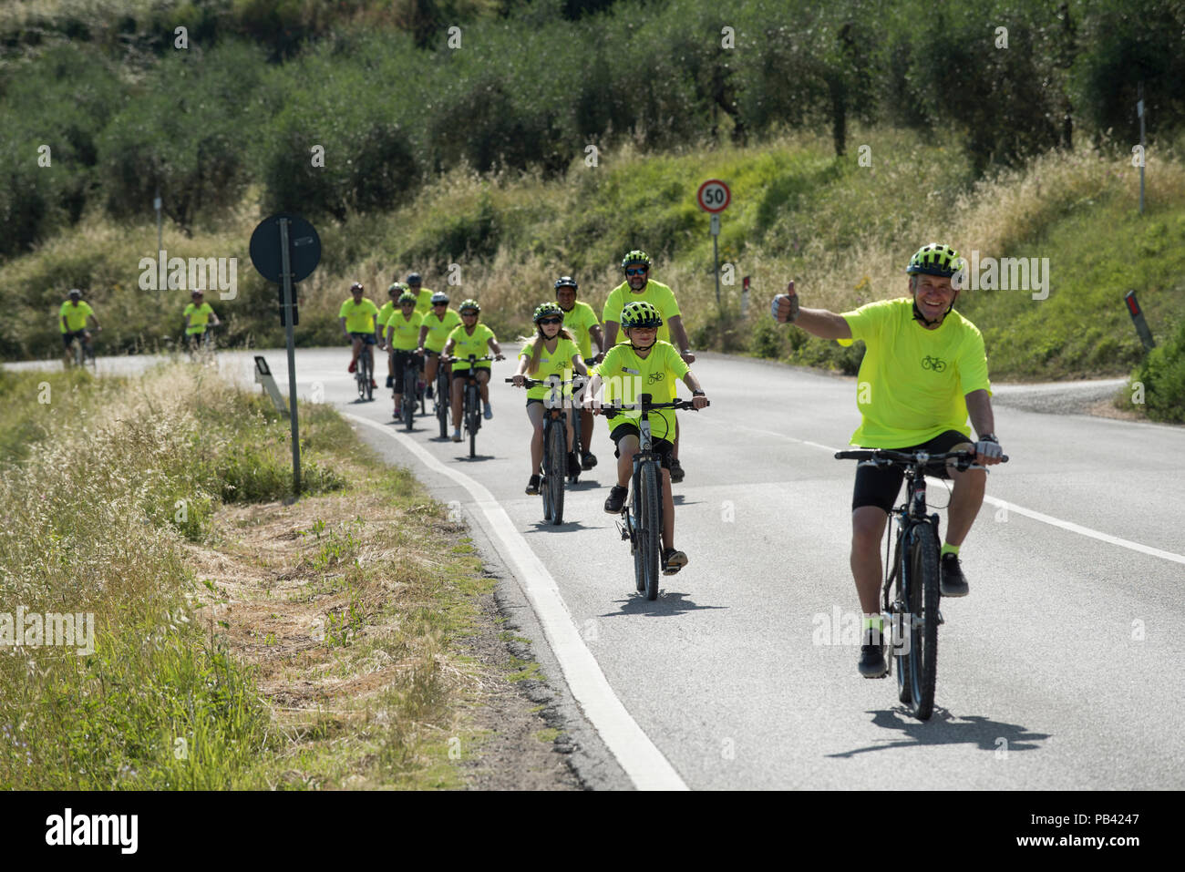 Radda in Chianti Toskana Italien. Radfahrer in die Hügel der Toskana. Juni 2018 Stockfoto
