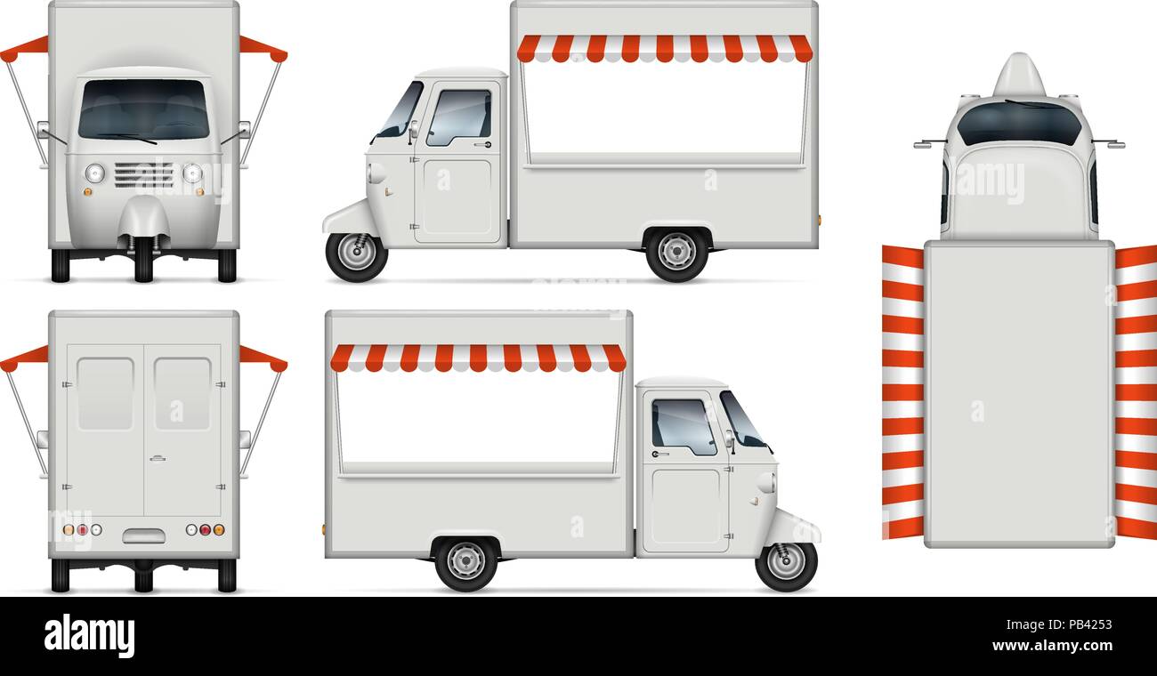 Essen Lkw Vektor mockup. Isolierte Vorlage der Lieferung Dreirad auf weißem Hintergrund für Fahrzeug Branding, Corporate Identity. Stock Vektor