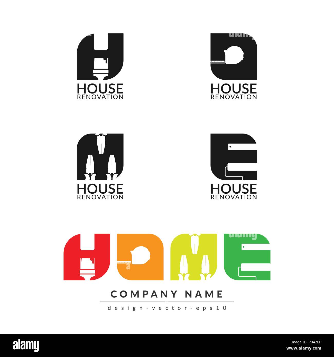 Kreative home Renovierung Konzept, Logo Design vorlage auf weißem Hintergrund mit Platz für Ihr Unternehmen text isoliert Stock Vektor