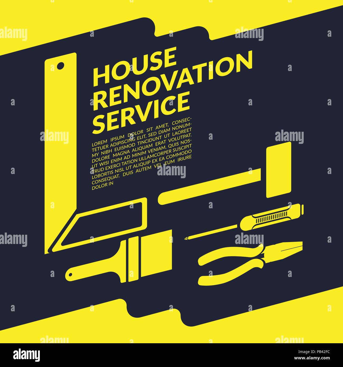 Kreative renovierung Service gelbe Logo Design vorlage auf schwarzen Hintergrund mit Platz für Ihr Unternehmen text isoliert Stock Vektor