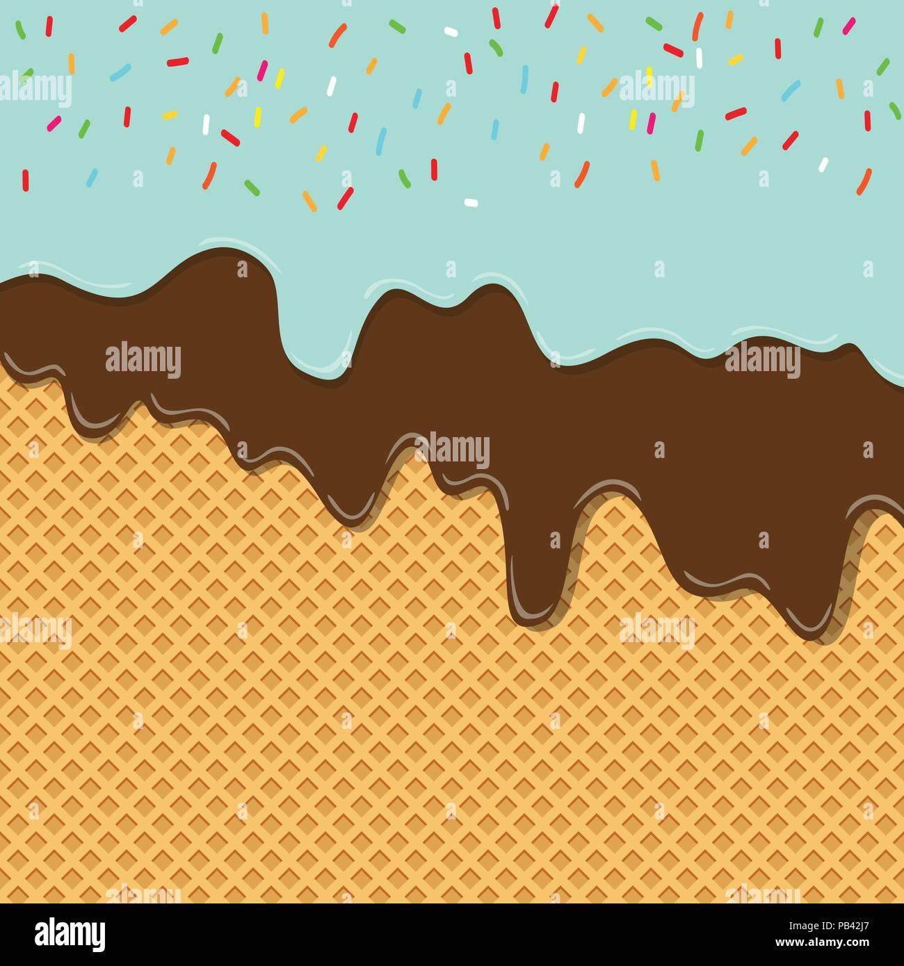 Süße geschmack Eis Textur Schicht schmolz auf Wafer Hintergrund Muster Tapete. Vector Illustration. druckvolle kreative Pastell- und Pastelltönen Minimalismus Stock Vektor