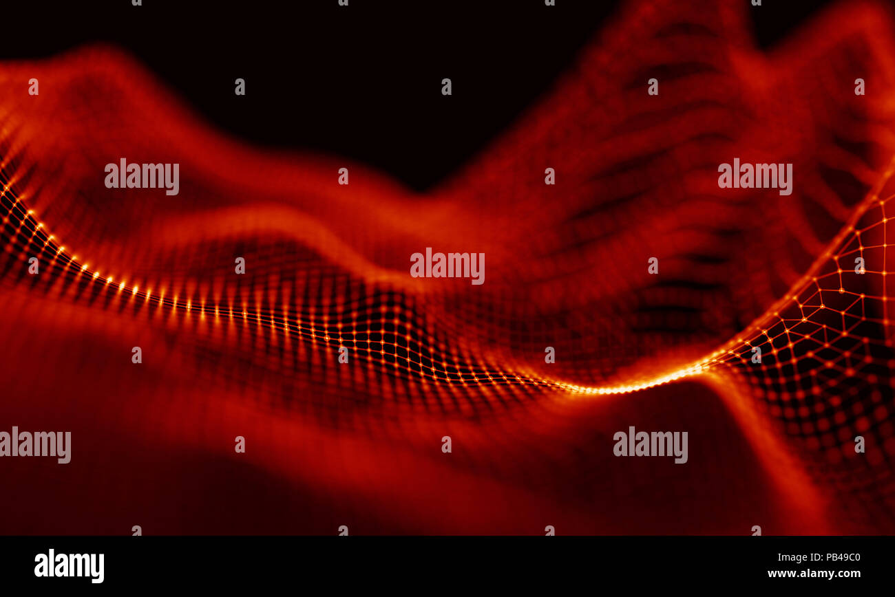 Musik im Hintergrund. Big Data Teilchenstrom Visualisierung. Wissenschaft Infografik futuristische Abbildung. Schallwelle. Sound Visualisierung Stockfoto