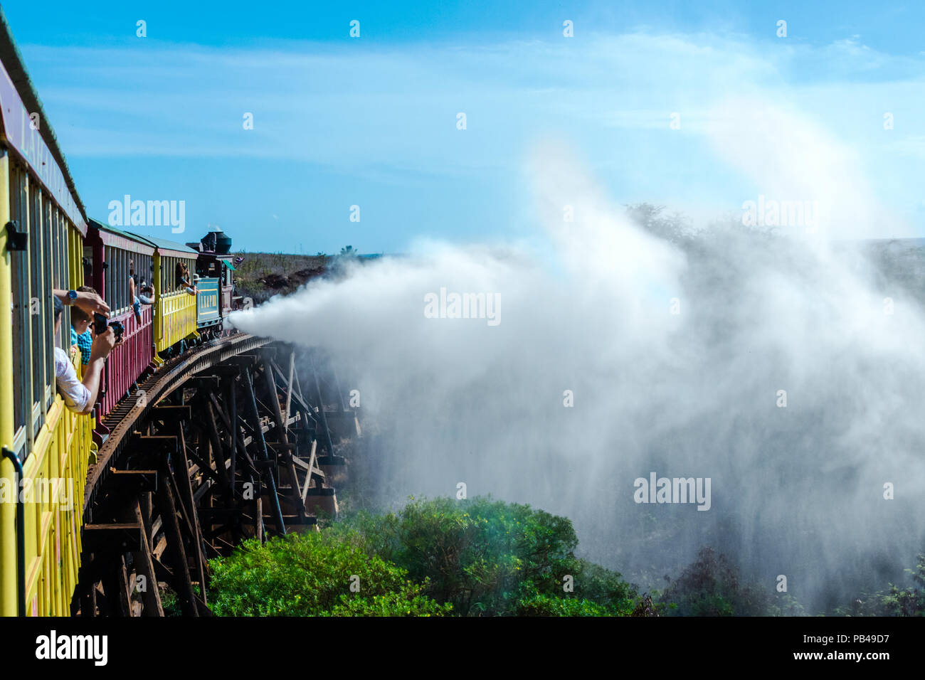 Maui Zuckerrohr Zug Abblasen Dampf Stockfoto