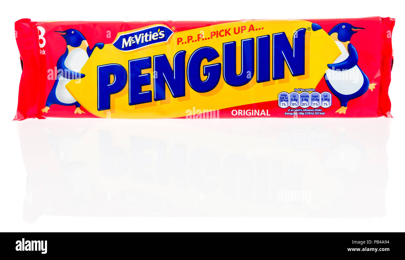 Winneconne, WI - 25 Juli 2018 - ein Paket von McVitie's Pinguin auf einem isolierten Hintergrund. Stockfoto