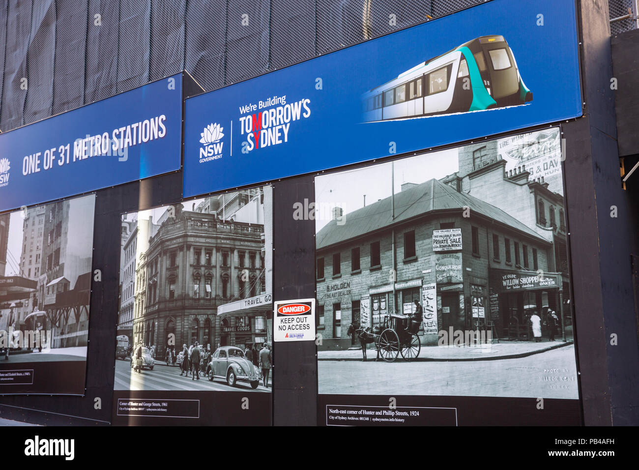 Bau der Sydney Metro Projekt und hier das Gebäude der Martin Metro-Station Place, Sydney, Australien Stockfoto