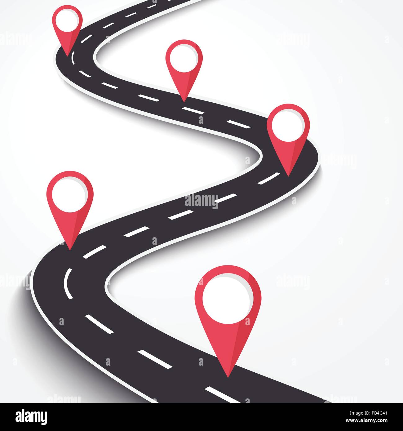 Kurvenreiche Straße auf einem weißen Hintergrund isoliert. Straße Ort Infografik Vorlage mit Pin Pointer. Vector EPS 10. Stock Vektor