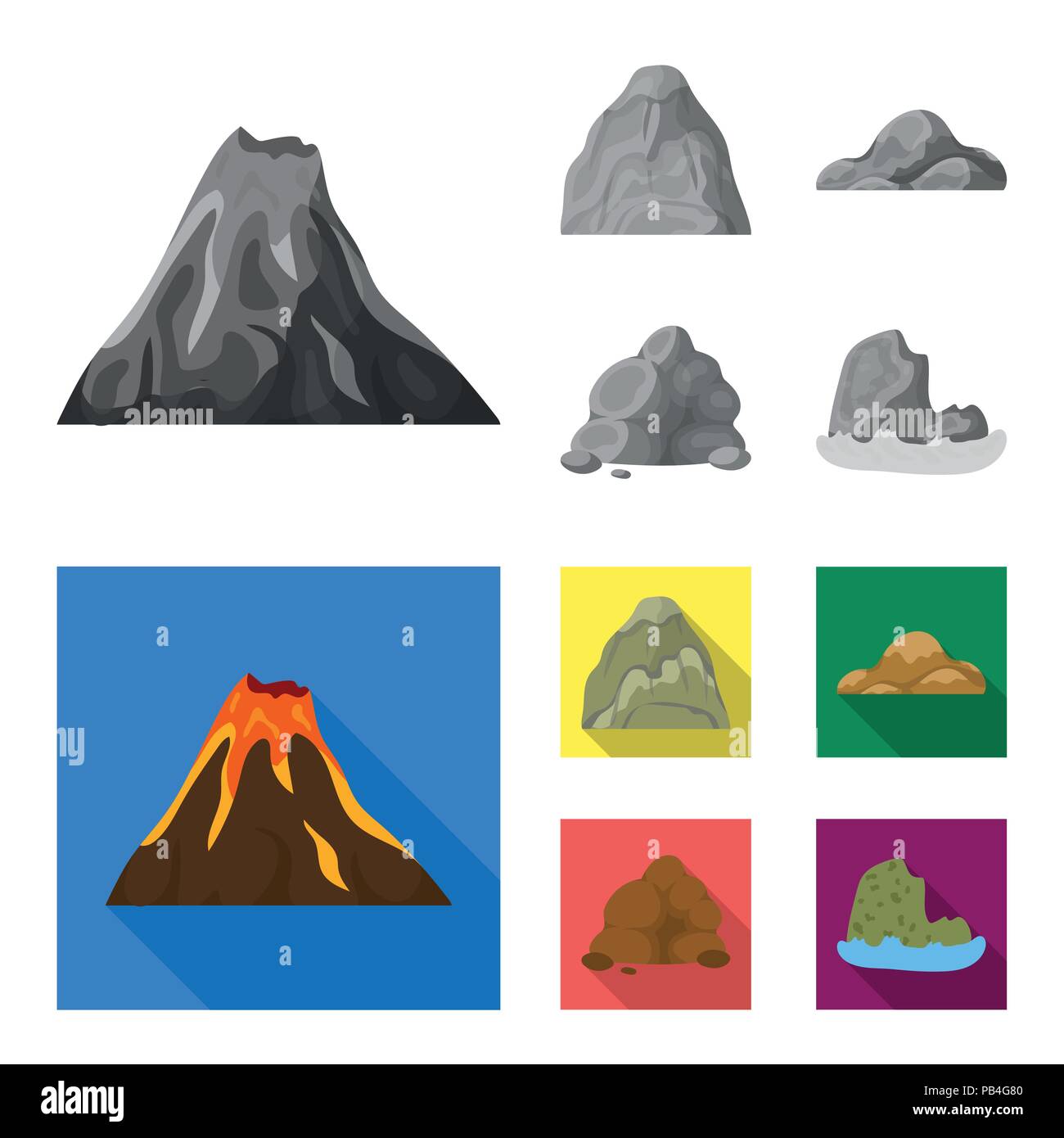 Geröll, eine abgerundete Berge, Felsen im Meer. Verschiedene berge Sammlung Icons in Schwarzweiß, flacher Stil vektor Symbol lieferbar Abbildung. Stock Vektor