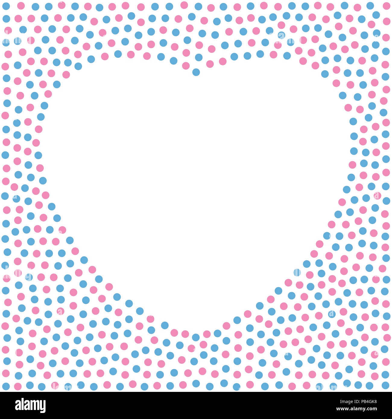 Herzförmige Hintergrund aus farbigem Baby blau und rosa Dots. Der leere Raum und Herz auf weißen Hintergrund für zusätzlichen Text. Stockfoto